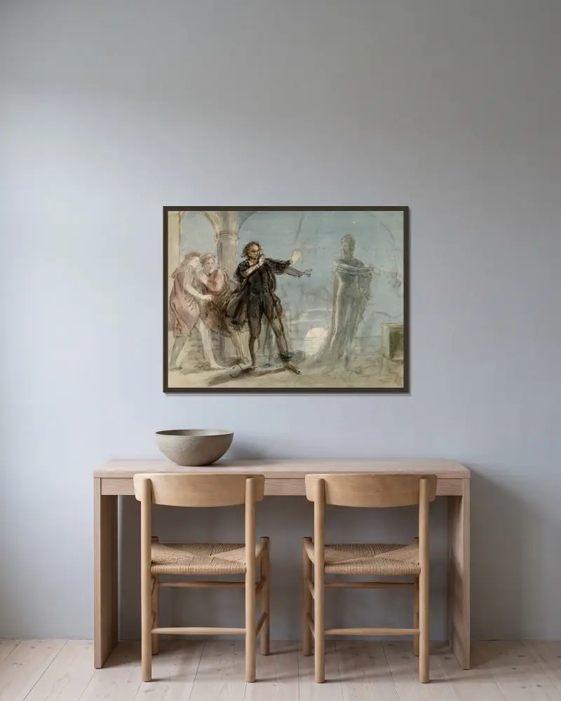 Illustrationen zu Shakespeare Taf. 001 von John Massey Wright gerahmt an einer Wand