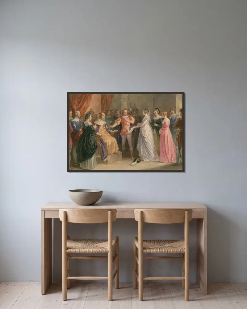 Ilustrace k Shakespearovi, tab. 28, John Massey Wright v rámu na stěně