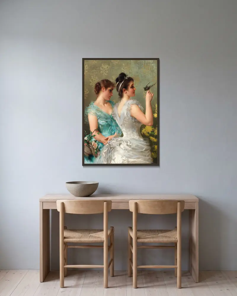 Pierzysty przyjaciel, Vittorio Matteo Corcos w ramie na ścianie