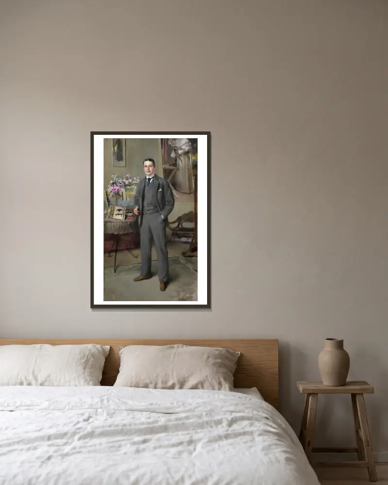 Herrenportrait av Vittorio Matteo Corcos inramad på en vägg