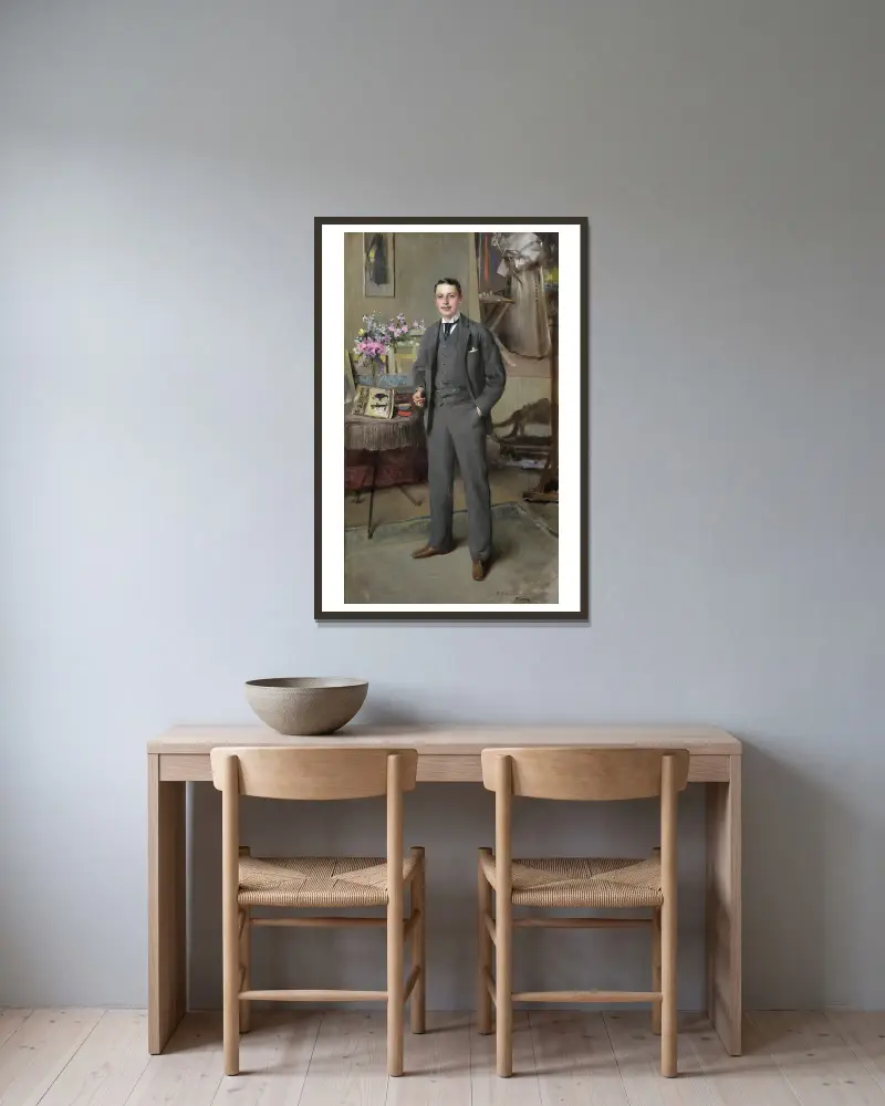 Herrenportrait av Vittorio Matteo Corcos inramad på en vägg