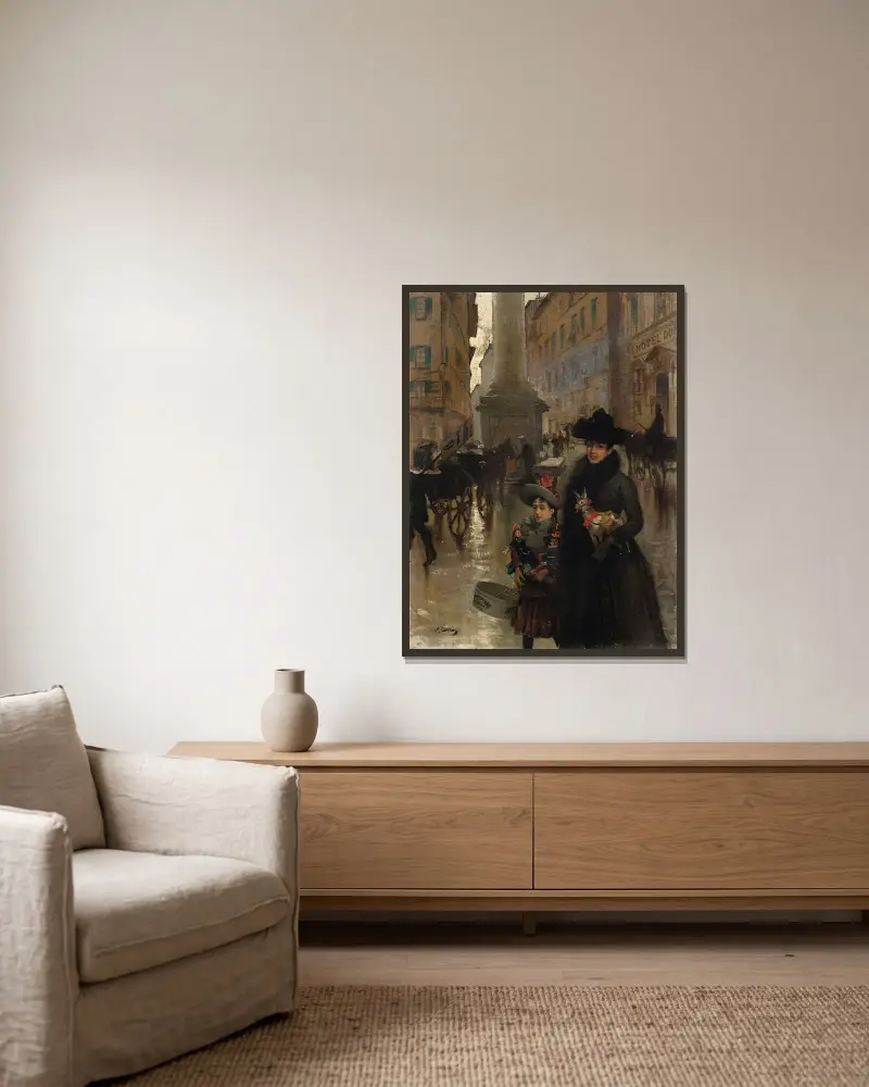 Piazza Santa Trinità, Florencja, Vittorio Matteo Corcos w ramie na ścianie
