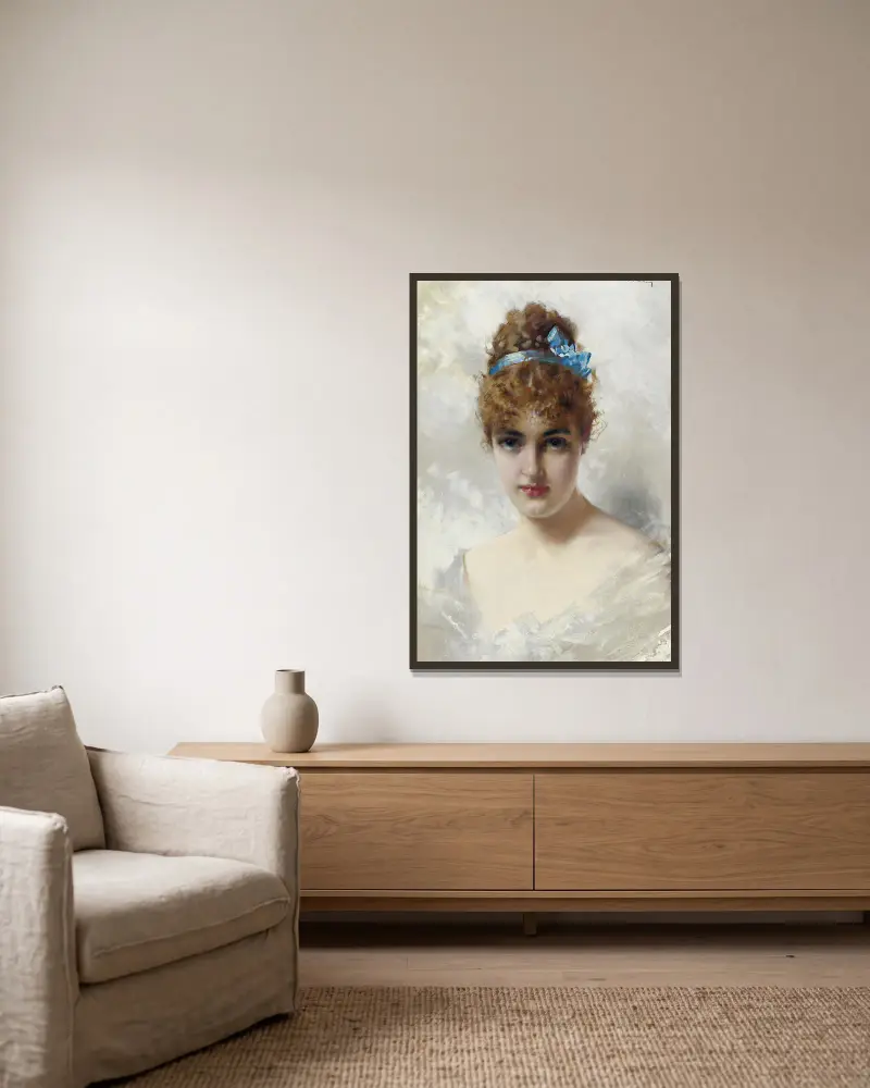 Portrait Of A Young Woman In White av Vittorio Matteo Corcos inramad på en vägg