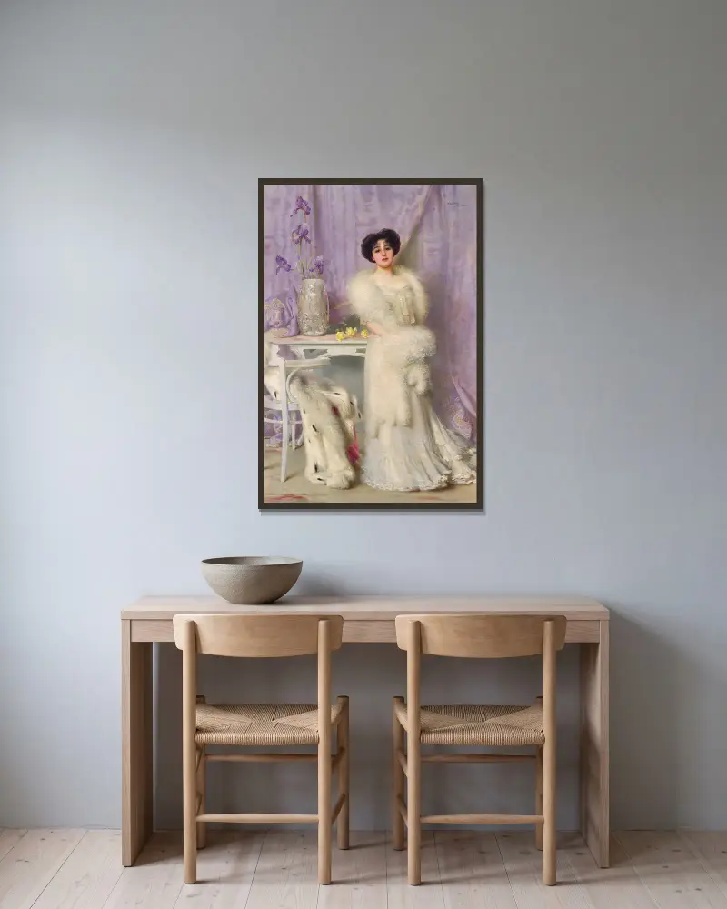 Porträtt av Diane de la Bouchère av Vittorio Matteo Corcos inramad på en vägg
