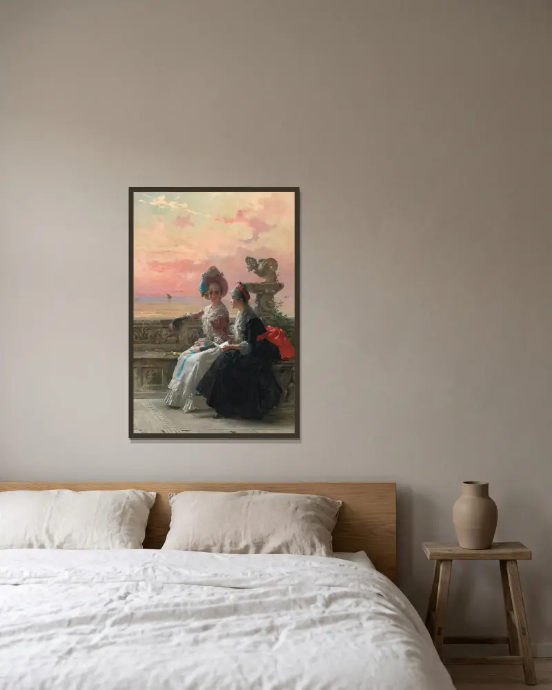 Un Secret Partagé av Vittorio Matteo Corcos inramad på en vägg