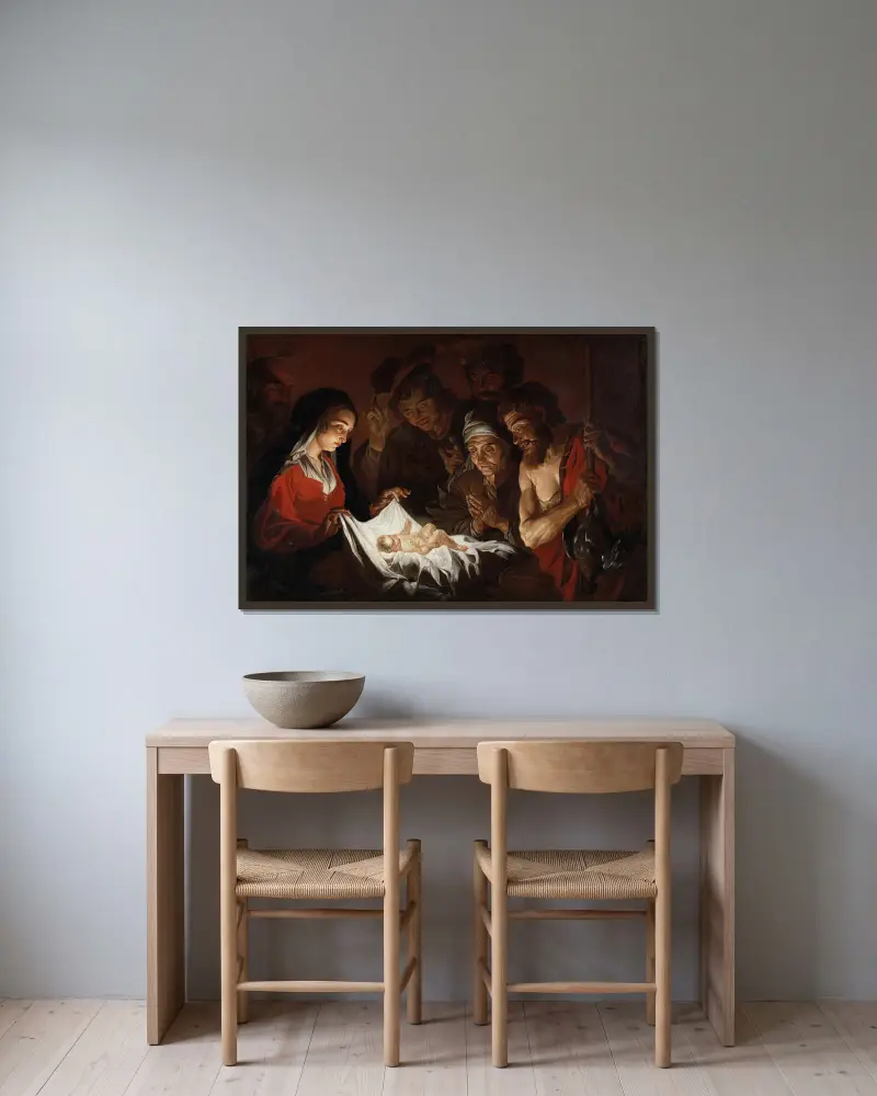 Pokłon pasterzy, Matthias Stom w ramie na ścianie