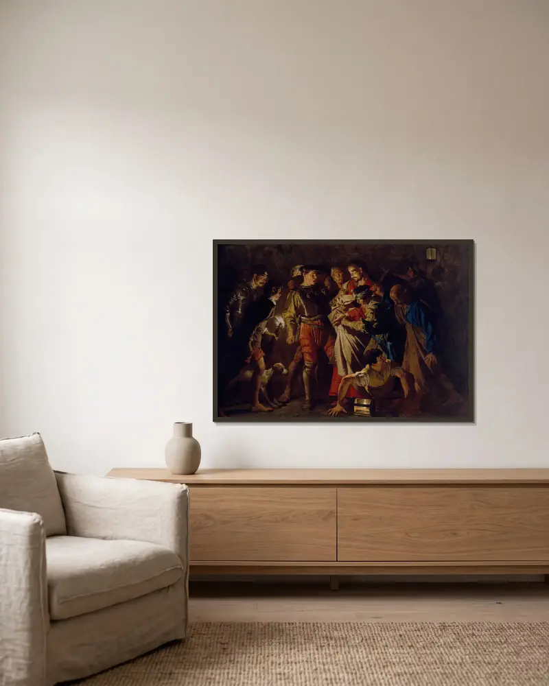 The Arrest of Christ av Matthias Stom inramad på en vägg