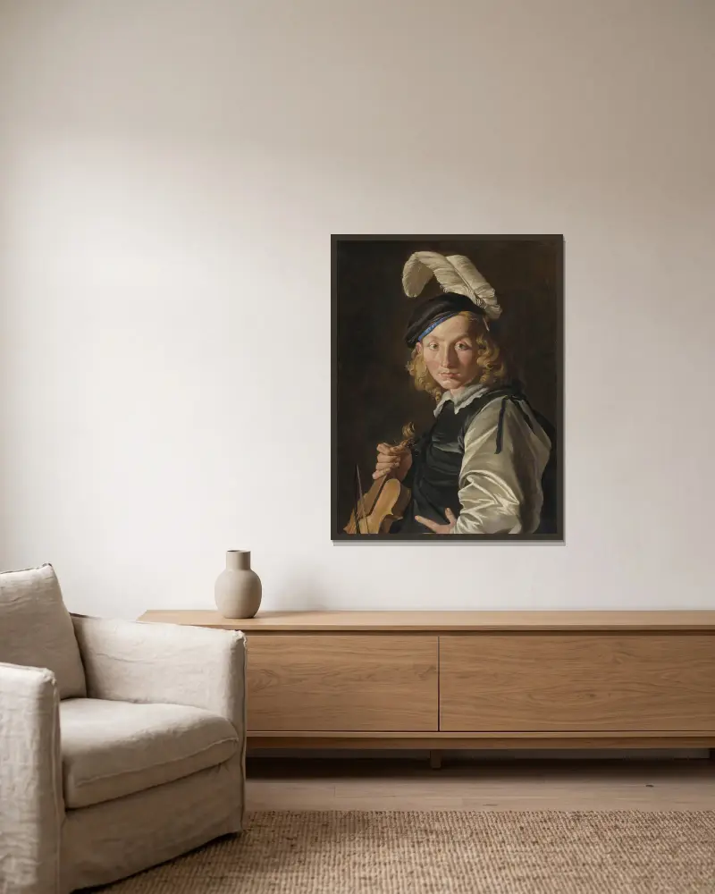 Mladý muž s houslemi, Matthias Stom v rámu na stěně