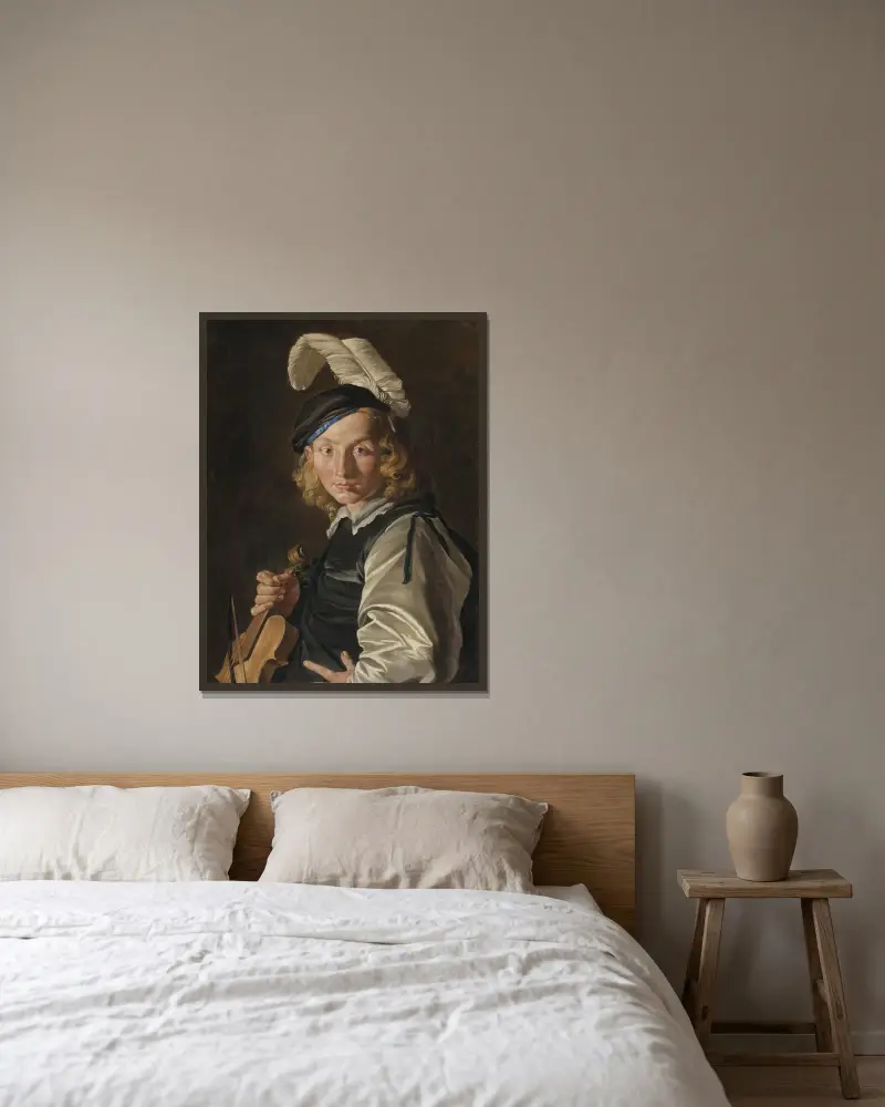 Mladý muž s houslemi, Matthias Stom v rámu na stěně