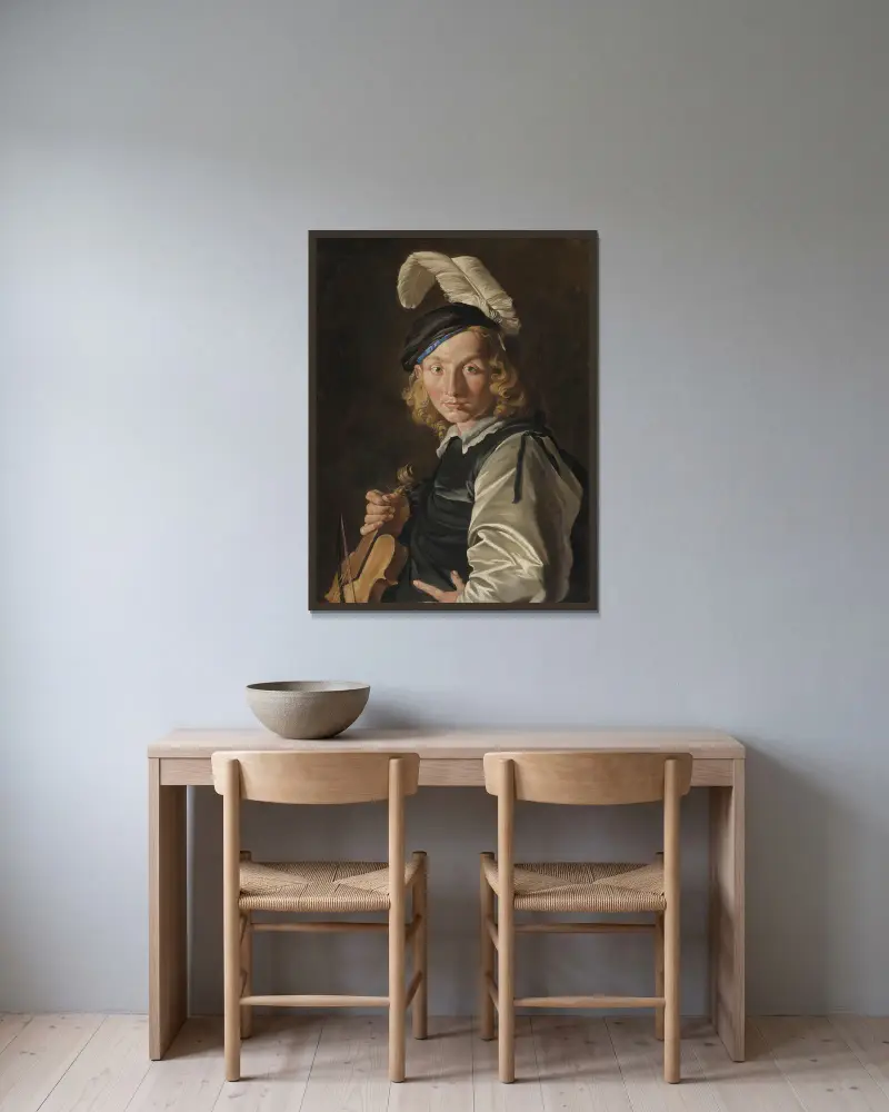 Mladý muž s houslemi, Matthias Stom v rámu na stěně