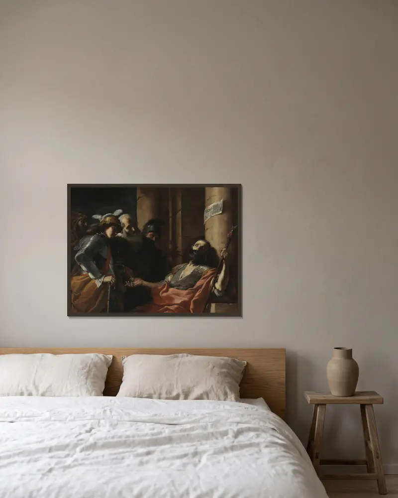 Belisar přijímá almužnu, Mattia Preti v rámu na stěně