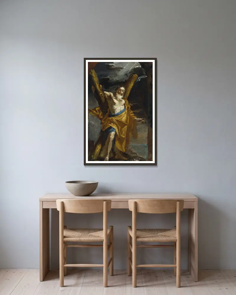 Saint Andrew av Mattia Preti inramad på en vägg