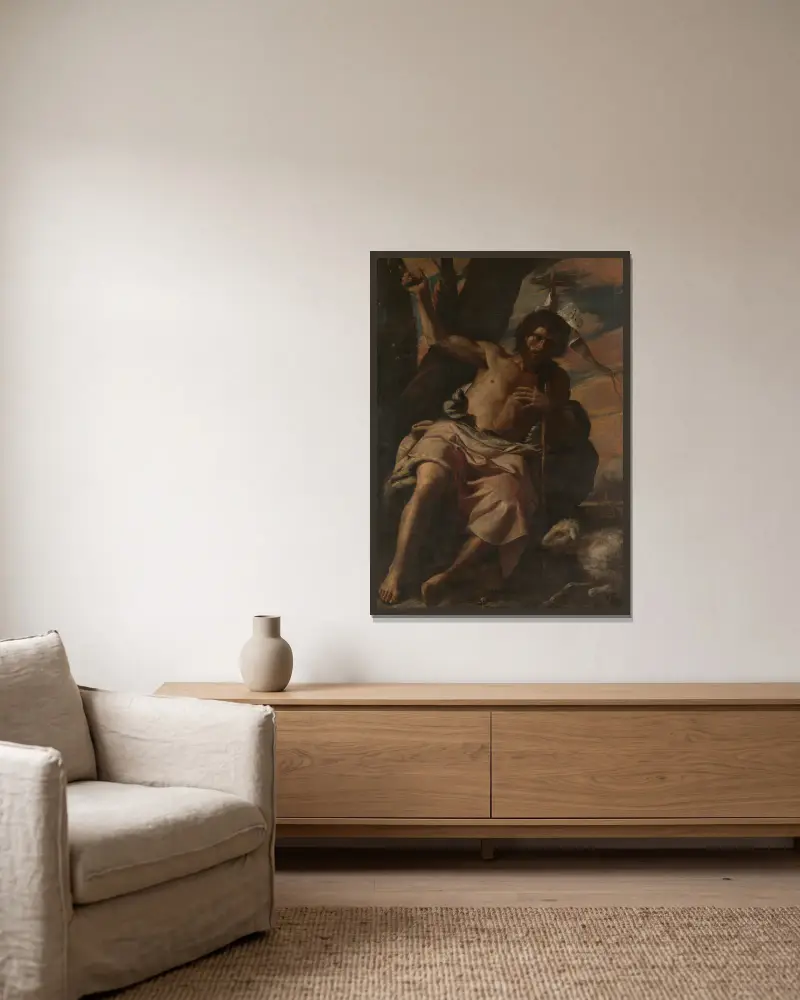 Saint John the Baptist Preaching av Mattia Preti inramad på en vägg