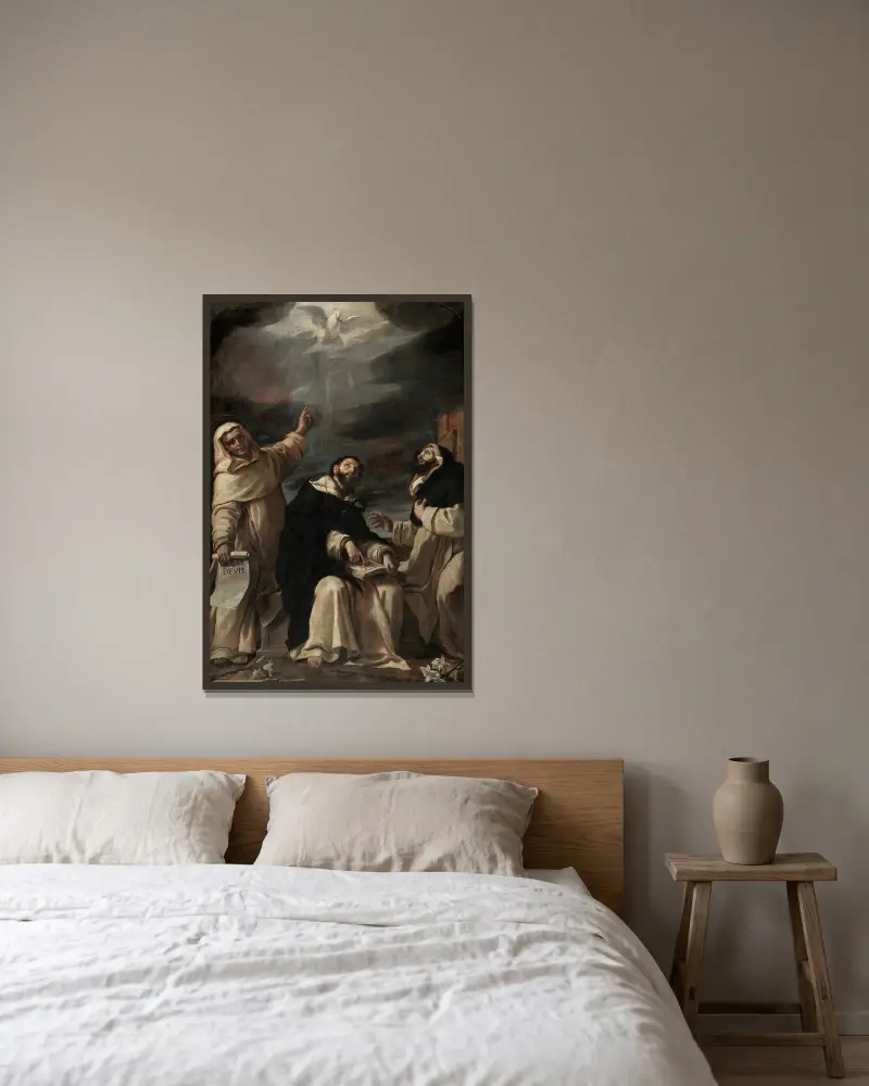 Heliga Vincent Ferrer, Peter Martyren och Raymond av Peñafort av Mattia Preti inramad på en vägg