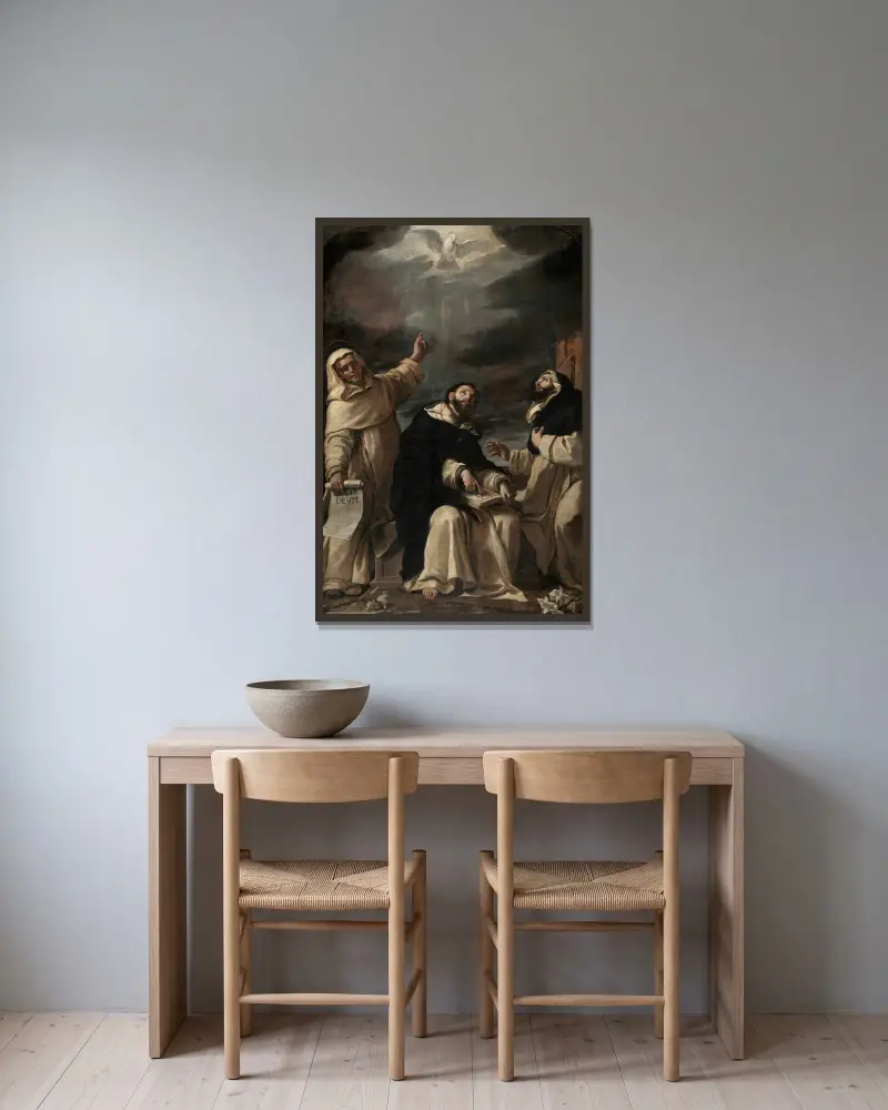 Heliga Vincent Ferrer, Peter Martyren och Raymond av Peñafort av Mattia Preti inramad på en vägg