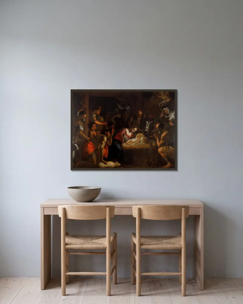 Die Anbetung der Hirten von Mattia Preti gerahmt an einer Wand