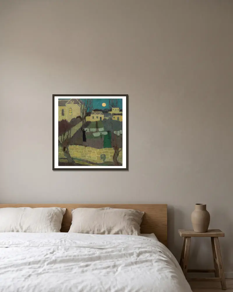 Das Trocknen der Wäsche oder Mondaufgang beim Kloster von Maurice Denis gerahmt an einer Wand