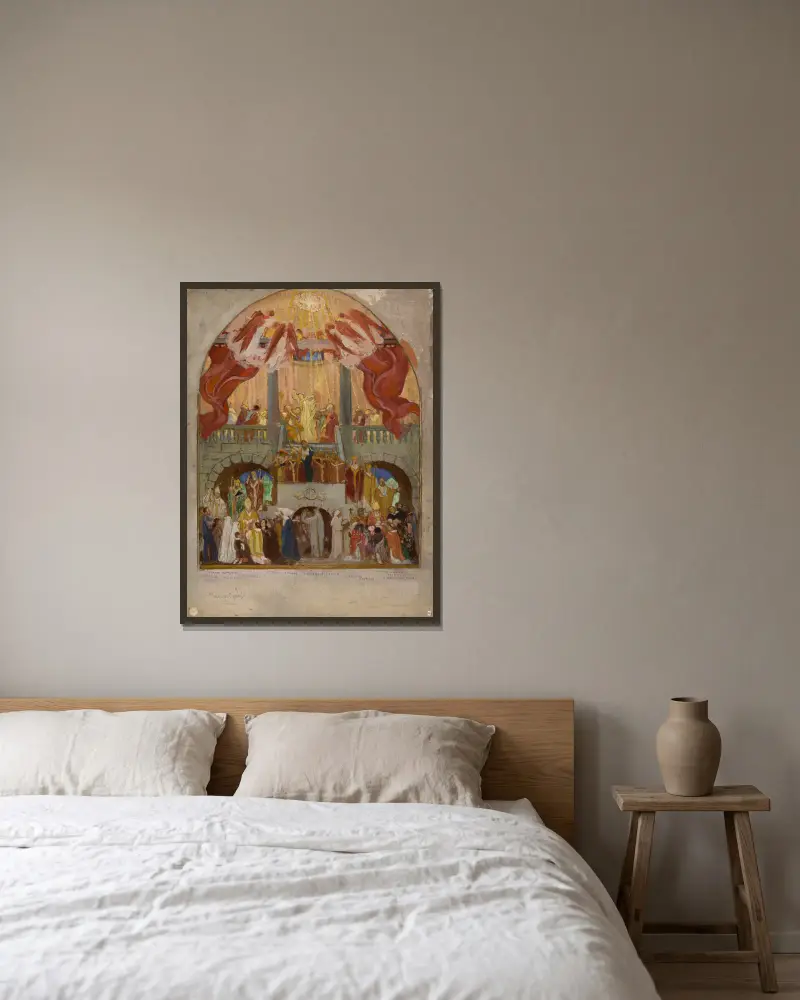 Pingsten, den romerska kyrkan, den östliga kyrkan av Maurice Denis inramad på en vägg