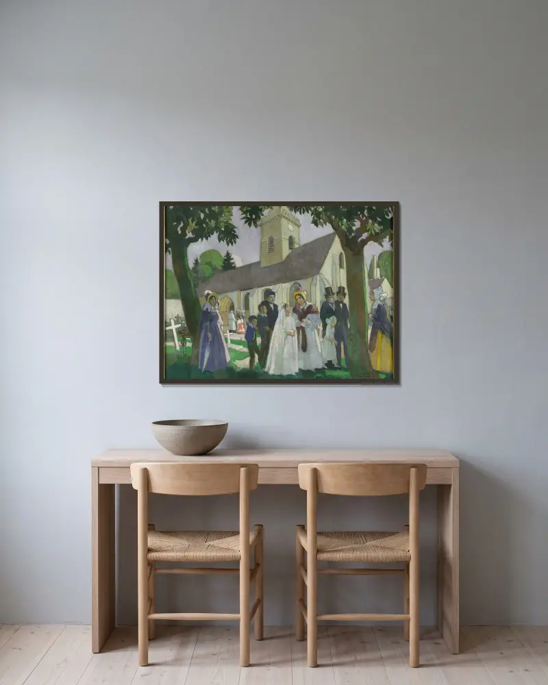 Léopoldines första kommunion i Fourqueux av Maurice Denis inramad på en vägg