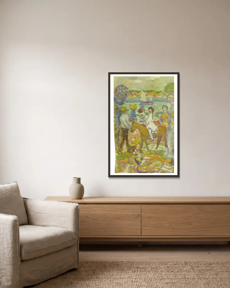 Figurengruppe (mit Esel) von Maurice Prendergast gerahmt an einer Wand