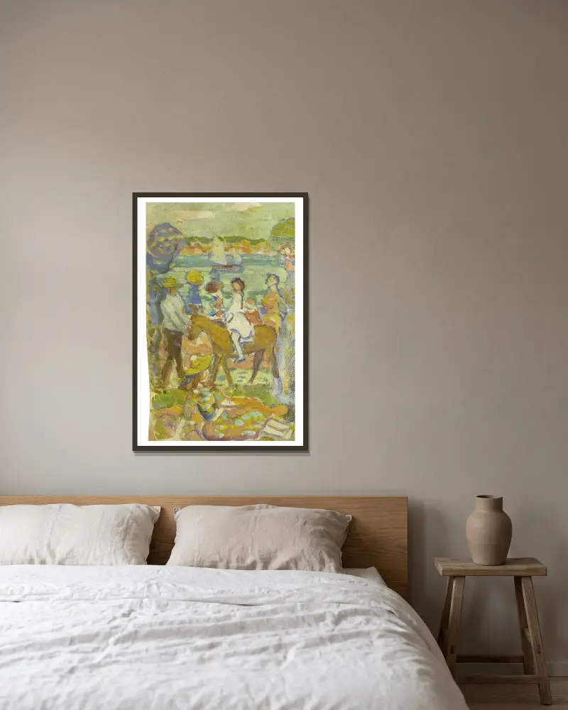 Figurengruppe (mit Esel) von Maurice Prendergast gerahmt an einer Wand