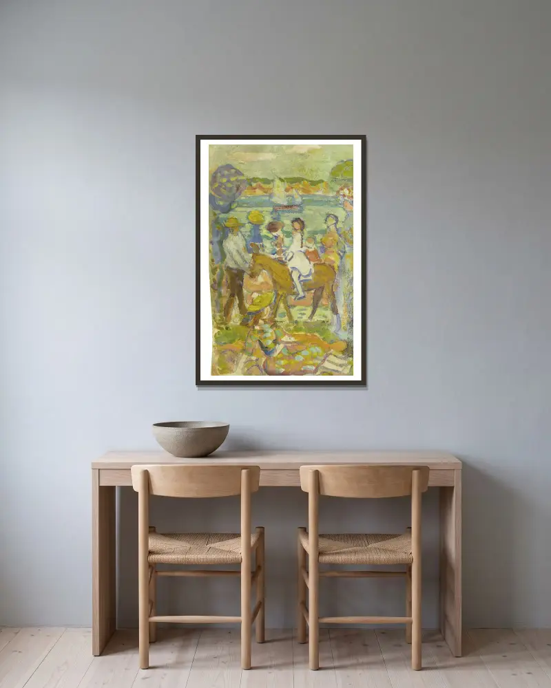 Figurengruppe (mit Esel) von Maurice Prendergast gerahmt an einer Wand