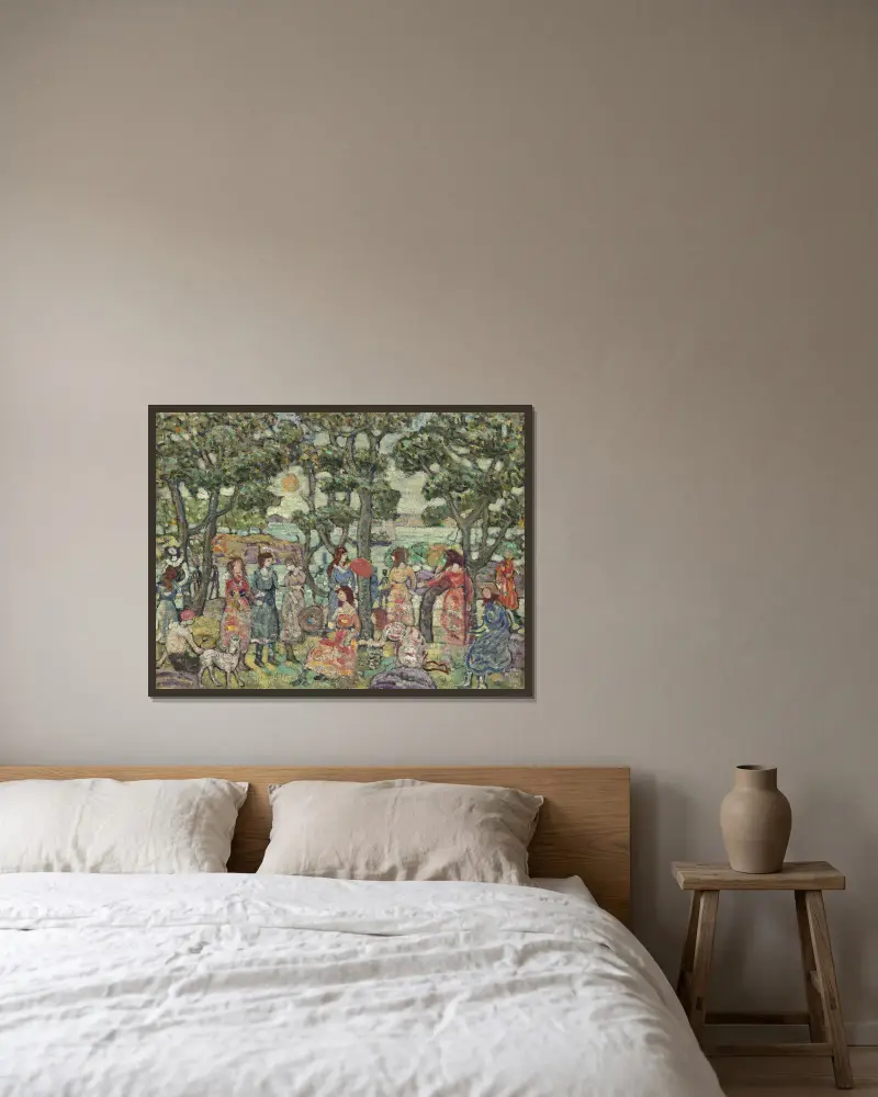 Landscape with Figures av Maurice Prendergast inramad på en vägg