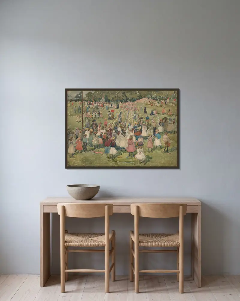 Maifeier, Central Park von Maurice Prendergast gerahmt an einer Wand