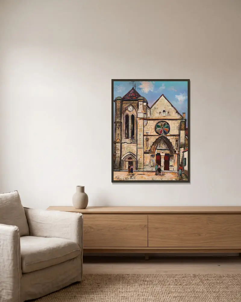 Basilika Notre-Dame de Bonne Garde, Longpont-sur-Orge (Essonne) von Maurice Utrillo gerahmt an einer Wand
