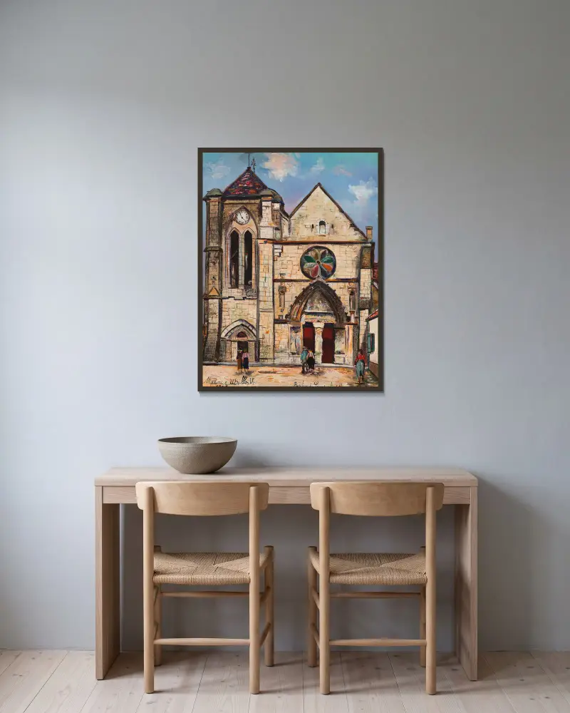 Basilika Notre-Dame de Bonne Garde, Longpont-sur-Orge (Essonne) von Maurice Utrillo gerahmt an einer Wand
