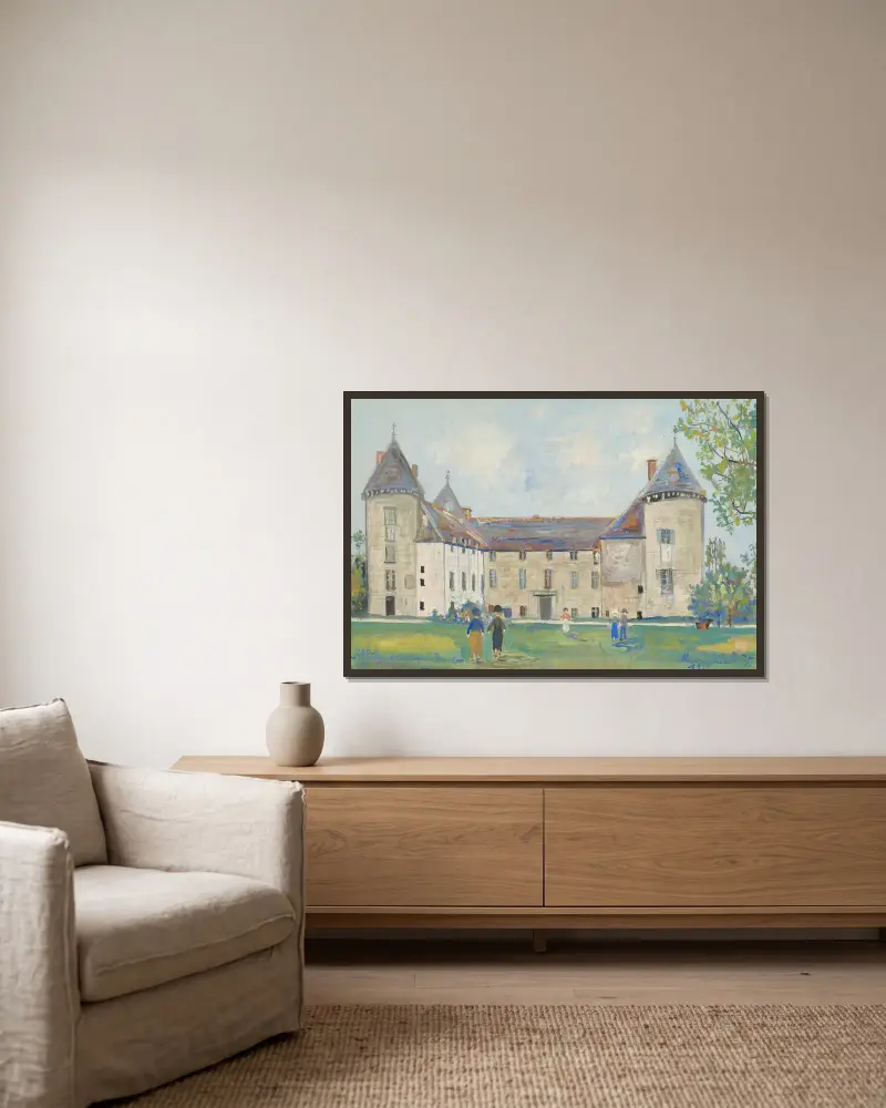 Schloss La Clayette in Savigny-lès-Beaune von Maurice Utrillo gerahmt an einer Wand