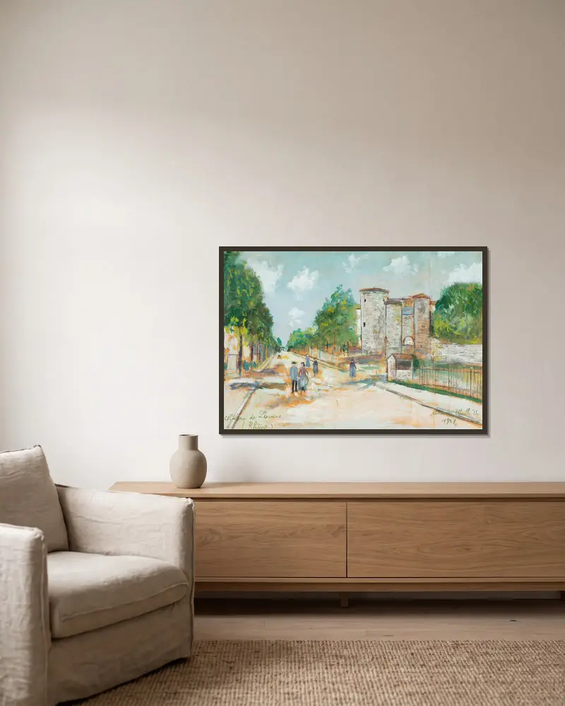 Slott i Lissieux (Rhône) av Maurice Utrillo inramad på en vägg