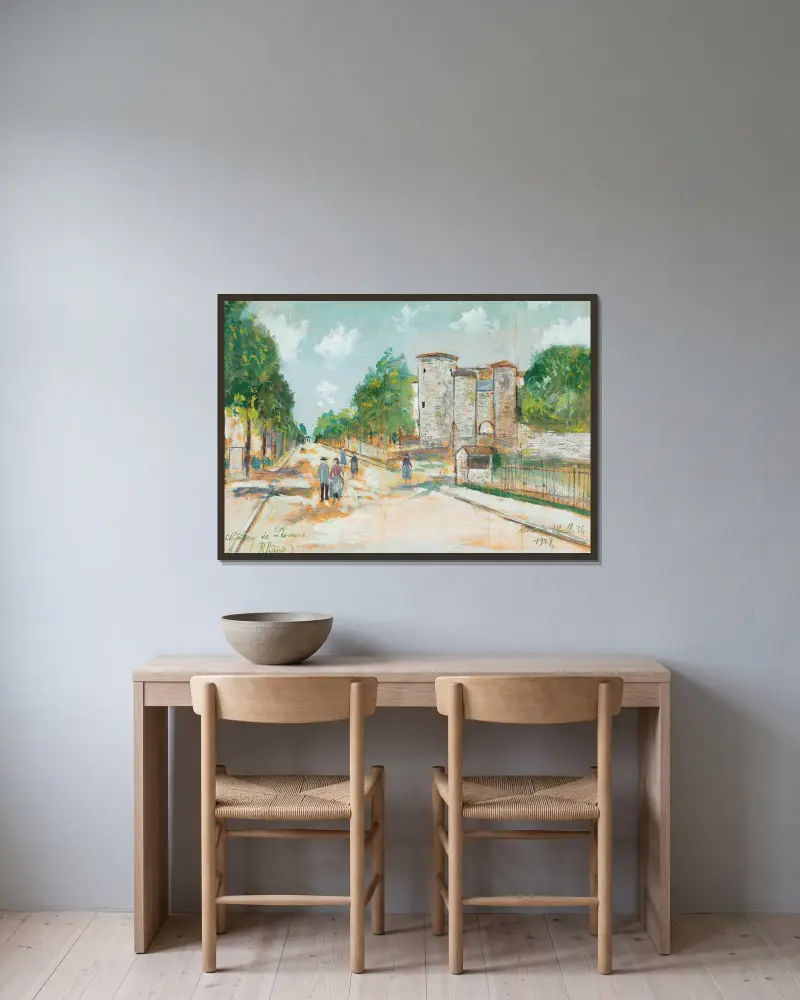 Slott i Lissieux (Rhône) av Maurice Utrillo inramad på en vägg
