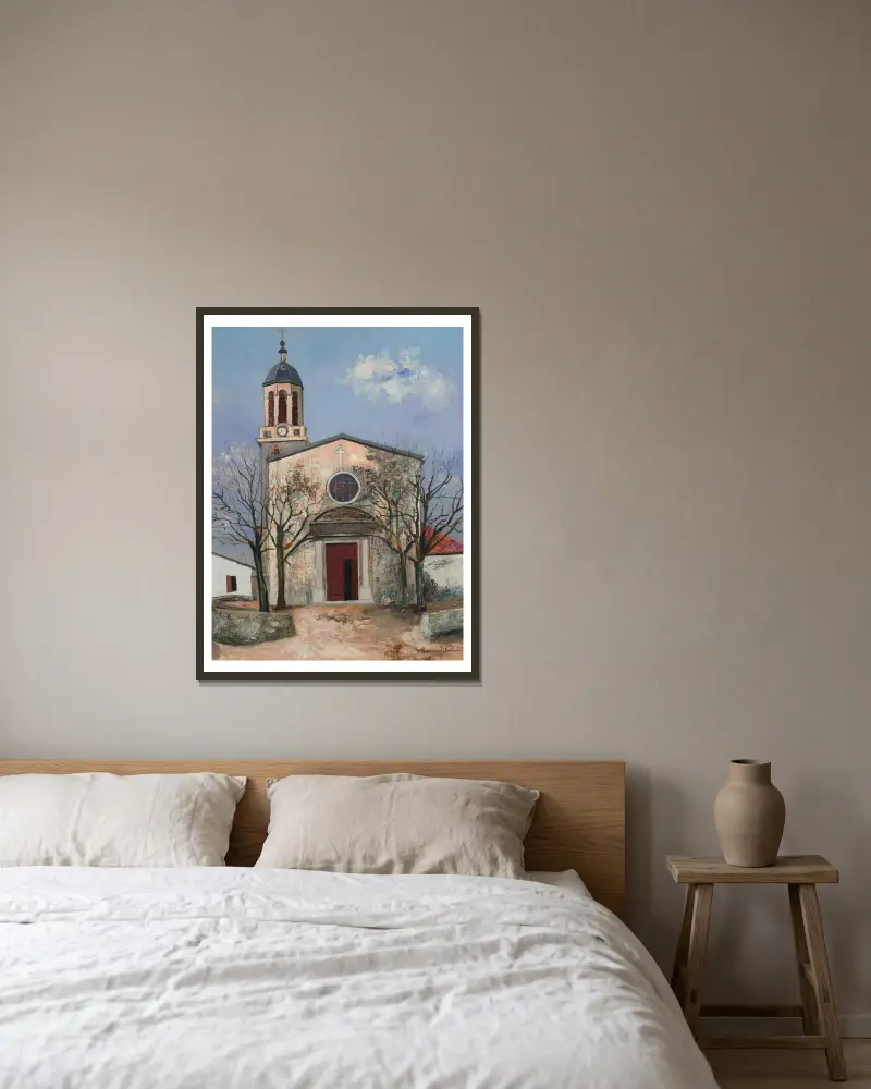 Kirche Saint-André in Irigny (Rhône) von Maurice Utrillo gerahmt an einer Wand