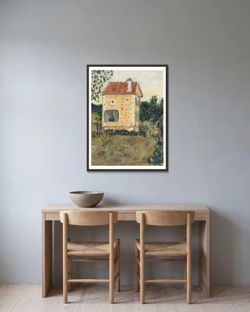 Domek v Pierrefitte (Seine-Saint-Denis), Maurice Utrillo v rámu na stěně