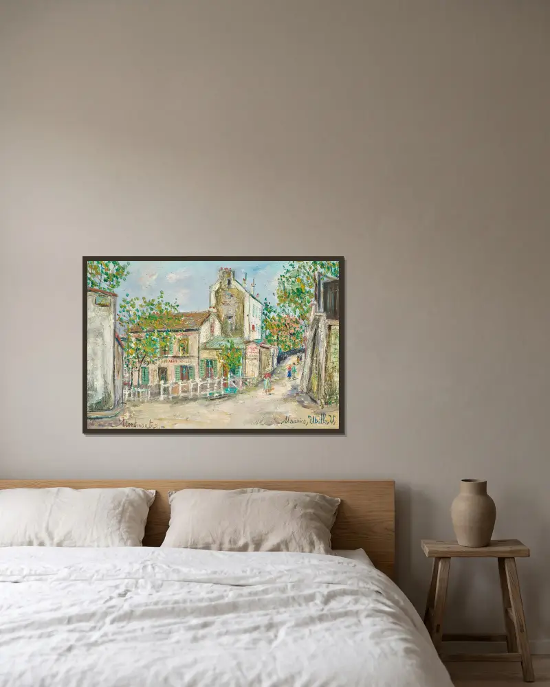 Le Lapin Agile i Montmartre av Maurice Utrillo inramad på en vägg