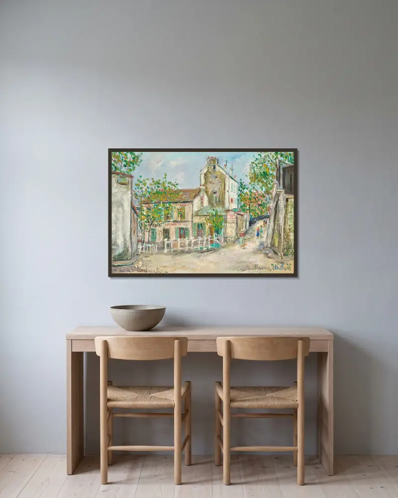 Le Lapin Agile i Montmartre av Maurice Utrillo inramad på en vägg
