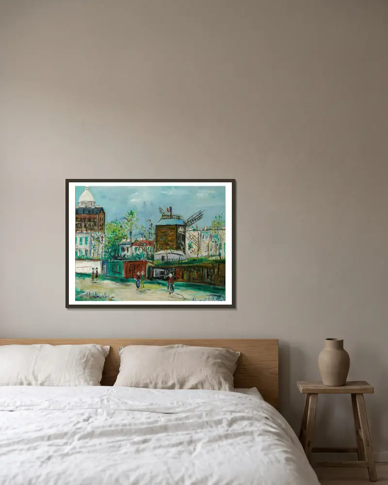 Moulin de la Galette i Montmartre av Maurice Utrillo inramad på en vägg