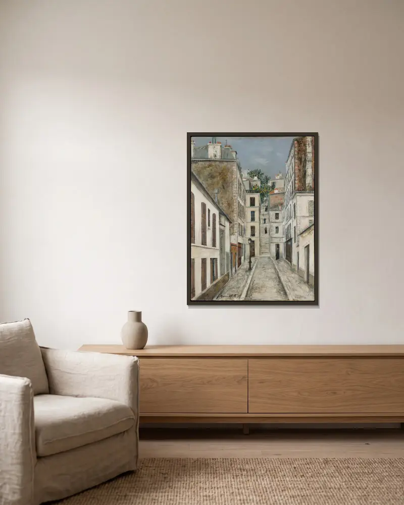 Die Sackgasse Cottin von Maurice Utrillo gerahmt an einer Wand