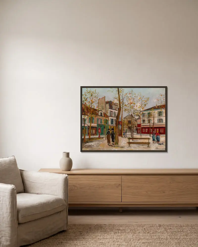 Place du Tertre in Montmartre von Maurice Utrillo gerahmt an einer Wand