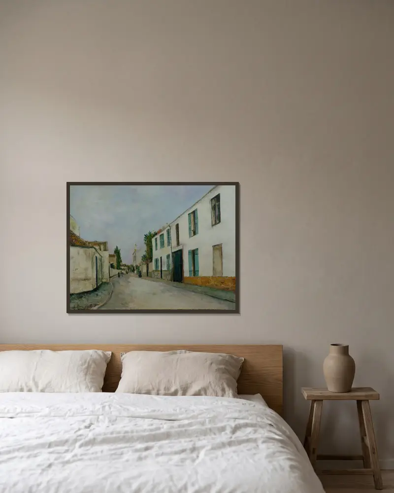Uliční scéna (Rue de village), Maurice Utrillo v rámu na stěně