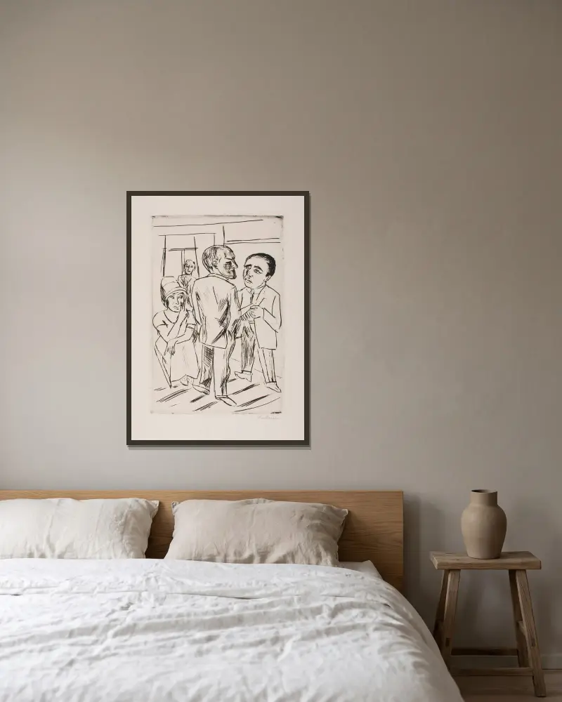 På hotellet (Dollarn), 1923 – nr 2 av Max Beckmann inramad på en vägg