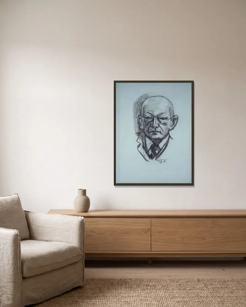 Bildnis Georg Swarzenski av Max Beckmann inramad på en vägg