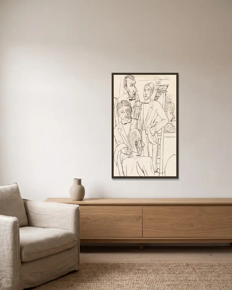 Die großen Kellner von Max Beckmann gerahmt an einer Wand