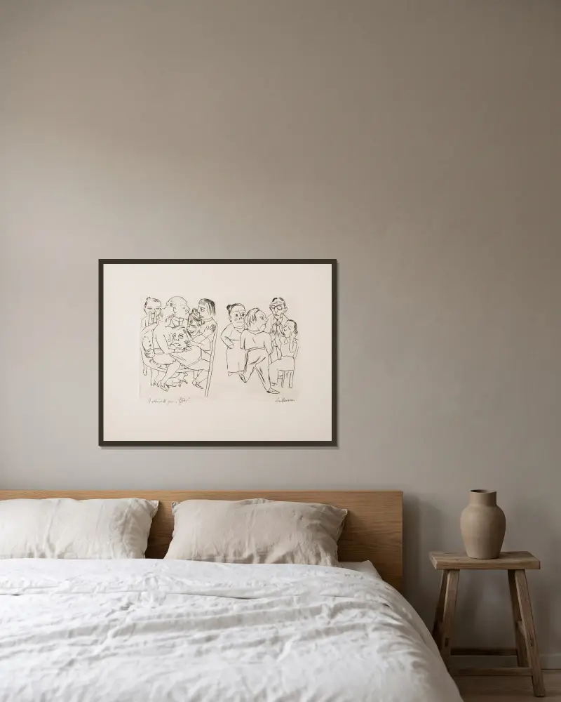 Ebbi; ilustrace k prvnímu a druhému jednání, Max Beckmann v rámu na stěně