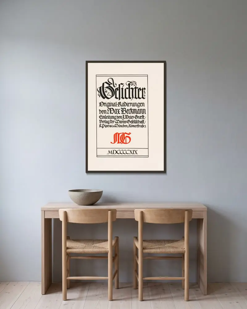 Gesichter Pl.11 av Max Beckmann inramad på en vägg