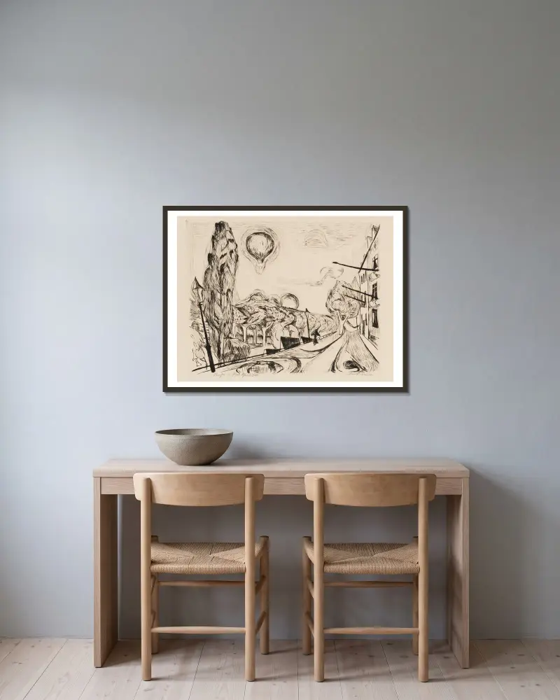 Gesichter Pl.18 av Max Beckmann inramad på en vägg