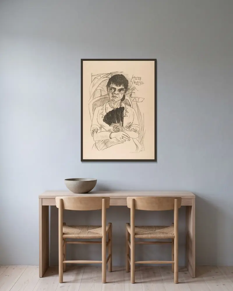 Till minne av fröken von Sch. av Max Beckmann inramad på en vägg