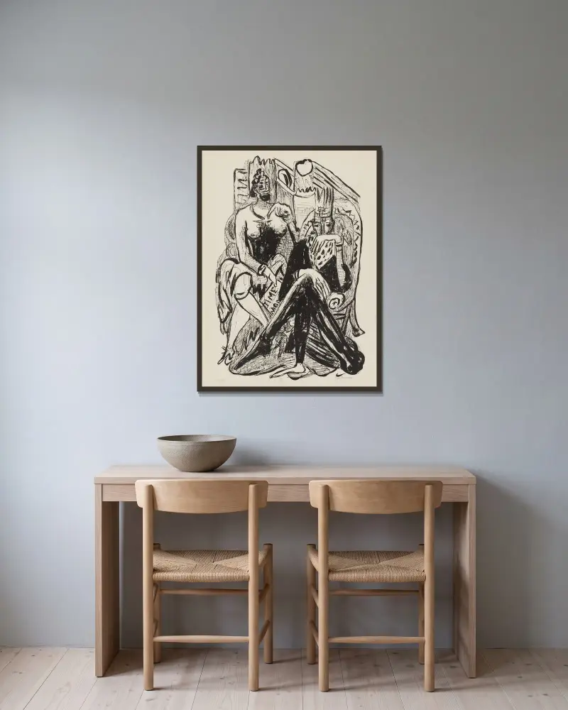 King and Demagogue av Max Beckmann inramad på en vägg