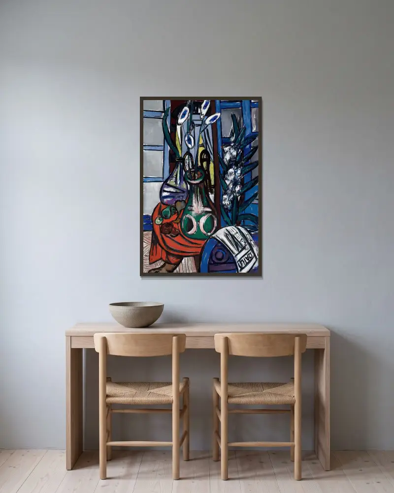 Large Still Life Interior (Blue) av Max Beckmann inramad på en vägg